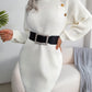Casual Buttoned High Neck Long Sleeve Sweater Dress