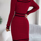 Elegant Square Neck Button Long Sleeve Sweater Dress