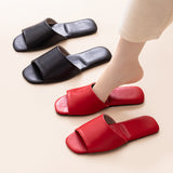 Womens PU Leather Plain Color Simple Slippers For Home Use