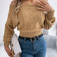 Women Casual Solid Color Off-Shoulder V-Neck Long Sleeve Pullover Sweater
