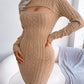 Women Sexy Hollow Out Cable Knit Cinched Bodycon Sweater Dress