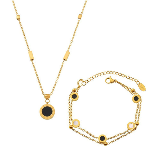 Black And White Shell Necklace And Bracelet Made Of Stainless Steel