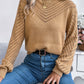 Women Casual Solid Color Crew Neck Hollow Out Lantern Sleeve Sweater