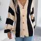 Women Color Block Stripe Bell Sleeve Long Sleeve Cardigan Sweater Coat