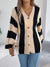Women Color Block Stripe Bell Sleeve Long Sleeve Cardigan Sweater Coat