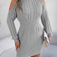 Women Casual Off-Shoulder Half Turtleneck Cable Knit Lantern Sleeve Bodycon Sweater Dress