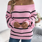 Casual Striped Off-Shoulder Lantern Sleeve Pullover Sweater
