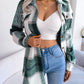 Women's Color-Blocked Plaid Long Sleeve Tie-Waist Thick Tweed Coat