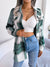 Women's Color-Blocked Plaid Long Sleeve Tie-Waist Thick Tweed Coat