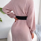 Casual Buttoned High Neck Long Sleeve Sweater Dress