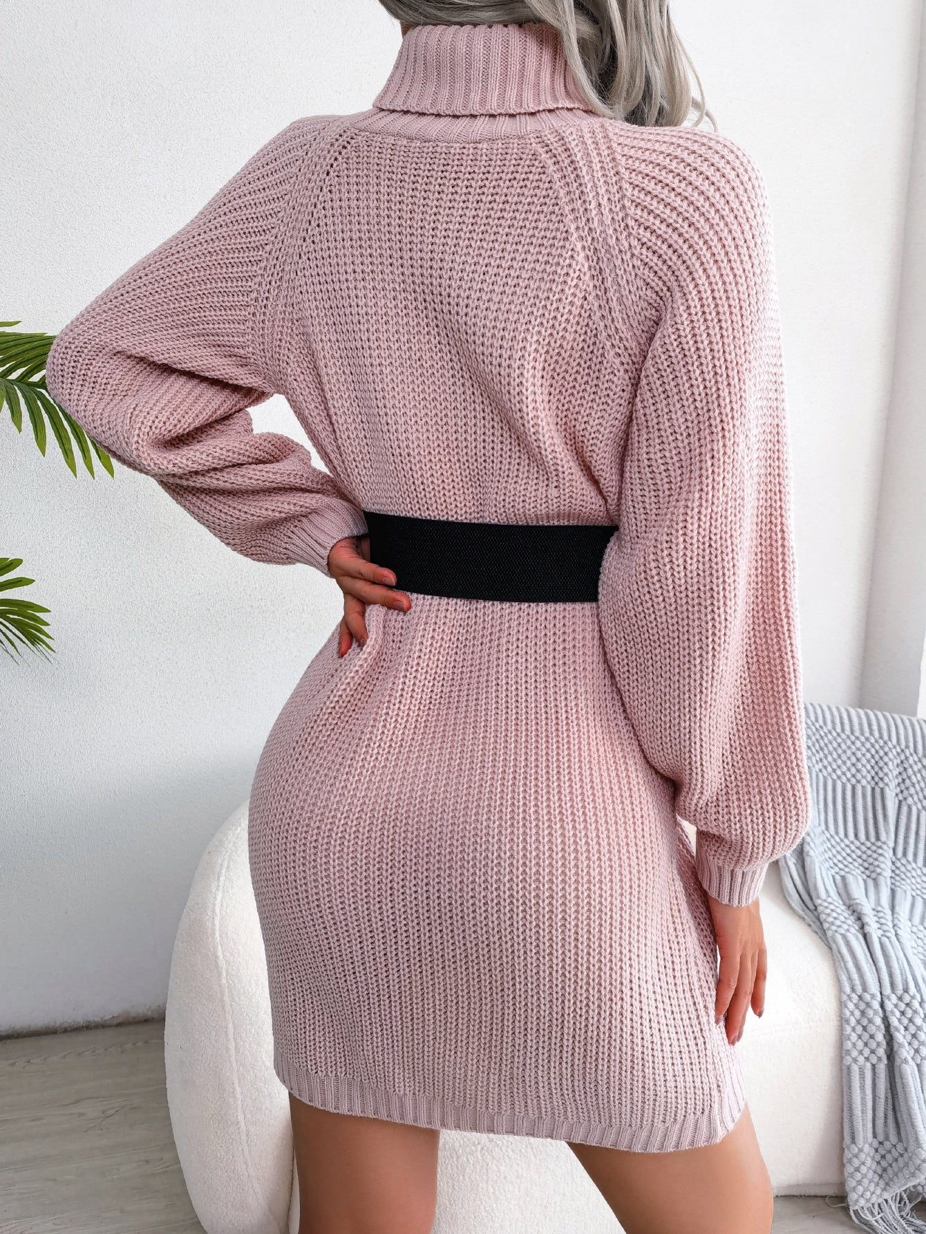 Casual Buttoned High Neck Long Sleeve Sweater Dress