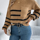 Women Casual Color Block Stripe Lantern Sleeve Pullover Sweater