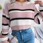Casual Striped Long Sleeve Cropped Knit Sweater