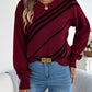 Women Casual Striped Round Neck Lantern Sleeve Long Sleeve Pullover Sweater