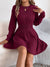 Solid Color Cable Knit Waist Cinched Lantern Sleeve Sweater Dress