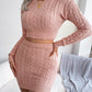 Casual Cable Knit Cropped Sweater Bodycon Dress Set