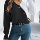 Women Casual V-Neck Button Color Block Lantern Sleeve Pullover Sweater