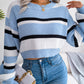 Casual Striped Long Sleeve Cropped Knit Sweater