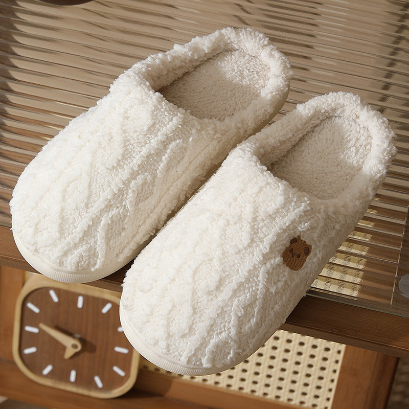Thick-soled, Warm Plaid Plush Slippers For Indoor Winter Wear