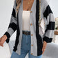 Women Color Block Stripe Bell Sleeve Long Sleeve Cardigan Sweater Coat