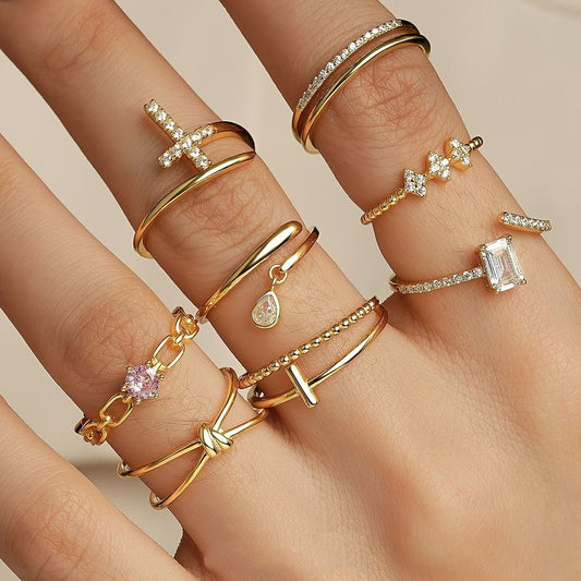 Geometric Open Design Womens Cross Ring With Diamonds A Niche Statement Piece