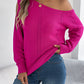 Women Casual Solid Color Hollow Out Off-Shoulder Long Sleeve Pullover Sweater
