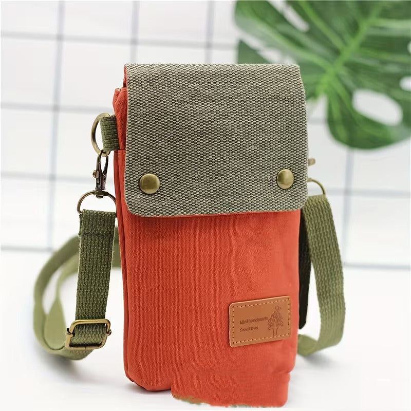 Solid-color Three-layer Crossbody Phone Bag Made Of Canvas