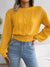 Women Casual Cable Knit Lantern Sleeve Cinched Sweater