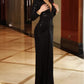 Deep V Long Sleeve Pleated Maxi Dress