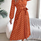 Women's Elegant Color-Blocked Polka Dot Cross V-Neck Pleated Maxi Dress