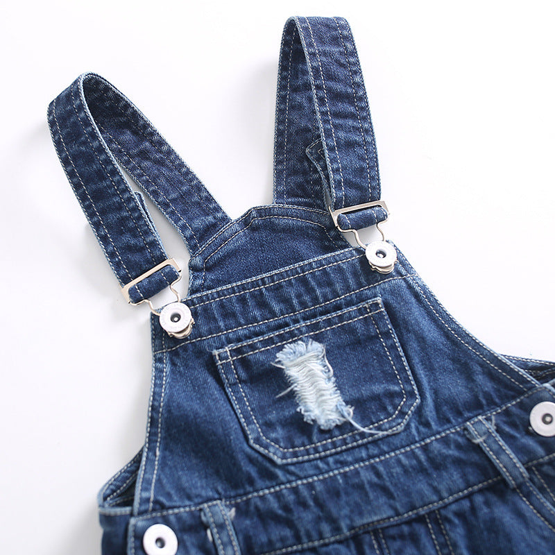 Boys' Fashion Simple Denim Suspender Pants