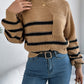 Women Casual Color Block Stripe Lantern Sleeve Pullover Sweater