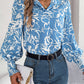 Women's Elegant Color-Blocked Floral Lantern Sleeve Lapel Shirt