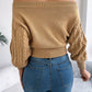 Women Casual Solid Color Off-Shoulder V-Neck Long Sleeve Pullover Sweater
