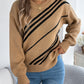Women Casual Striped Round Neck Lantern Sleeve Long Sleeve Pullover Sweater