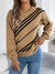 Women Casual Striped Round Neck Lantern Sleeve Long Sleeve Pullover Sweater