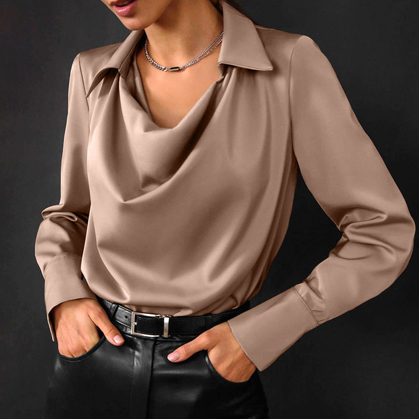 Collared Long-Sleeve Shirts Fashion Commuter Solid Color Blouse Casual Business Tops Women's Clothing