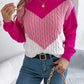 Women Casual Color Block Cable Knit Lantern Sleeve Pullover Sweater