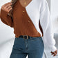 Women Casual V-Neck Button Color Block Lantern Sleeve Pullover Sweater