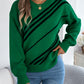 Women Casual Striped Round Neck Lantern Sleeve Long Sleeve Pullover Sweater