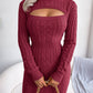 Women Sexy Hollow Out Cable Knit Cinched Bodycon Sweater Dress
