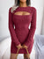 Women Sexy Hollow Out Cable Knit Cinched Bodycon Sweater Dress