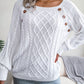 Casual Square Neck Buttoned Cable Knit Pullover Sweater