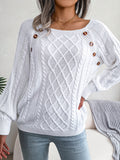 Casual Square Neck Buttoned Cable Knit Pullover Sweater