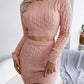 Casual Cable Knit Cropped Sweater Bodycon Dress Set
