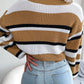Casual Striped Long Sleeve Cropped Knit Sweater