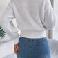 Solid Color Cable Knit Lantern Sleeve Cinched Pullover Sweater