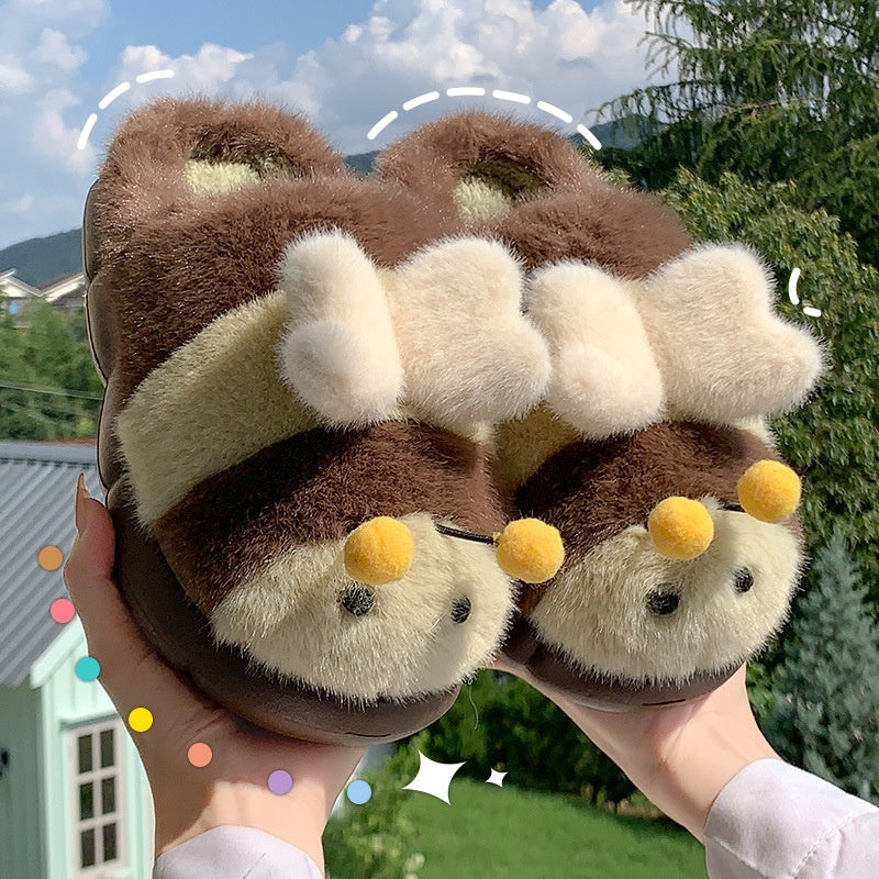 Cute Little Bee Fuzzy Slippers, Women's New Autumn Collection