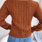 Women Sexy Cross V-Neck Cable Knit Long Sleeve Cropped Sweater