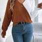 Women Casual V-Neck Button Color Block Lantern Sleeve Pullover Sweater